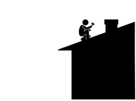 ilustración y icono palo figura stickman pictograma reparando el techo de un casa vector