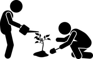 illustration and icon stick figure,stickman,pictogram. planting a tree vector