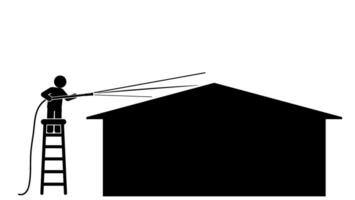ilustración y icono palo figura, stickman, pictograma. casa Lavado, canal limpieza, techo Lavado, hormigón limpieza, cubierta Lavado vector