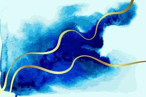 Blue and Gold Wave Artwork Watercolor Template. vector