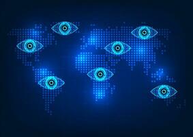 eye technology placed on the world map for each continent It's a vector illustration. Concept technology can provide access to information all over the world. Both place and culture