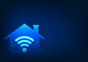 WiFi technology used in households is an Internet of Things signal used with electronic devices for entertainment and work. The WiFi icon is inside the house. Vector technology illustration