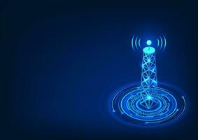 Transmission tower technology on technology circle It is a technology for transmitting signals into electronic devices to be able to communicate and access the Internet system, isometric images. vector