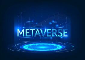 Hologram projection of Metaverse characters by Metaverse technology It is a technology that creates a virtual world for entertainment, learning and work. It is a fascinating technology of the future. vector