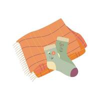 Sock, plaid. Hello autumn. Autumn season element, icon. vector