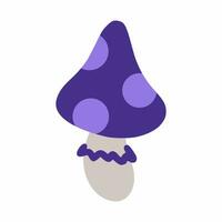 Purple mushroom fly agaric. Vector illustration in doodles. Halloween sticker.