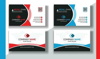 Creative modern clean corporate double-side business card template, personal visiting card, vector illustration, professional simple identity blue, red white and black elegant visiting card.