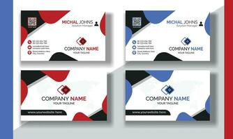 Creative modern clean corporate double-side business card template, personal visiting card, vector illustration, professional simple identity blue, red white and black elegant visiting card.