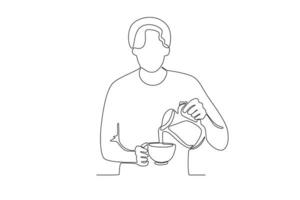 A man makes a cup of coffee vector