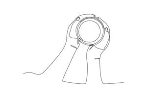 Top view of hand holding a cup of coffee vector
