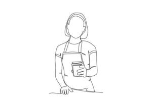 A female barista handed her a cup of coffee vector