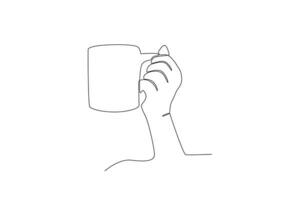 A hand raised a glass of hot coffee vector
