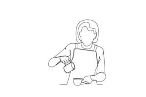 A woman brewing coffee vector