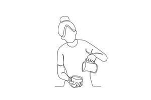 A woman making coffee vector