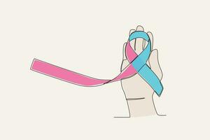 Color illustration of a hand holding a ribbon vector