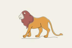 Color illustration of a lion walking in the forest vector