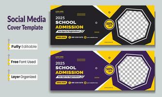 School admission social media cover design. back to school social media cover banner design. Back to school admission social media cover and web banner. vector