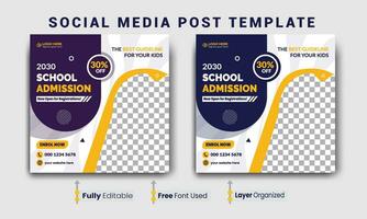 School admission social media post banner design. back to school social media post banner design set. Back to school admission promotion banner. school admission template design vector