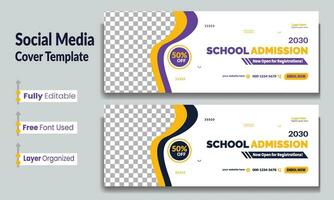 School admission social media cover design. back to school social media cover banner design. Back to school admission social media cover and web banner. vector