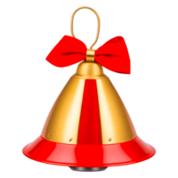 Volumetric realistic golden Christmas bell with red bow ai generative png