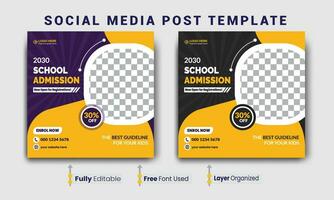 School admission social media post banner design. back to school social media post banner design set. Back to school admission promotion banner. school admission template design vector