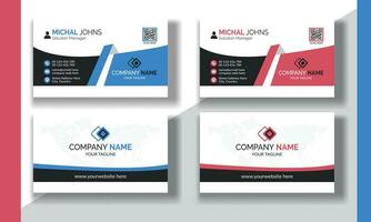 Creative modern clean corporate double-side business card template, personal visiting card, vector illustration, professional simple identity blue, red white and black elegant visiting card.