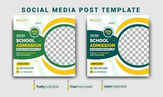 School admission social media post banner design. back to school social media post banner design set. Back to school admission promotion banner. school admission template design vector