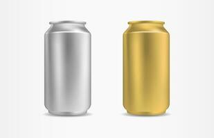 Gold Silver Metallic Aluminum Can Set Soda Beer Drink Branding Mockup Vector Illustration