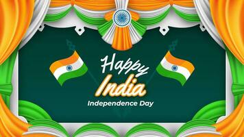 Orange and Green Curtain in Happy India Independence Day Background vector