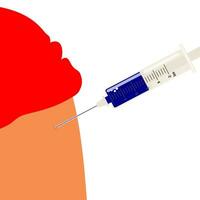 Vaccination. Syringe with needle and dose. The doctor makes an injection in the arm of a person to develop immunity to viruses and bacteria. Medicine and health. Vector. vector