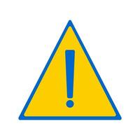 Exclamation mark icon in triangular frame isolated on white background. Attention symbol in blue and yellow. Hazard warning. Vector. vector