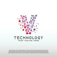 Technology logo with initial V letter, network icon -vector vector