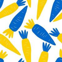 Cute yellow and blue carrots on a white background. Seamless pattern with organic vegetables. For textile and paper products. Vector. vector