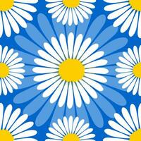 White chamomile flower on a blue background. Seamless cute pattern for modern textiles and fabrics, decorative paper. Vector. vector