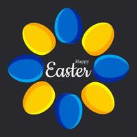 Yellow and blue eggs on a black background. Spring holiday Happy Easter. Vector. vector