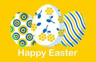 Easter. Stylish trendy horizontal postcard on a yellow background with cute painted eggs in a modern design. Vector. vector