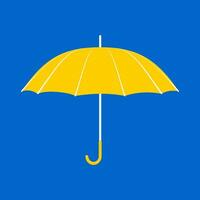 Yellow umbrella with a long handle on a blue background. Accessory for bad wet weather in the rainy and snowy season. Umbrella silhouette icon for apps, sites. Vector. vector