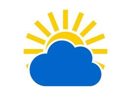 Blue cloud and yellow sun. Weather forecast icon isolated on white background. Vector. vector