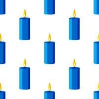 A blue wax candle burns with a yellow flame. Seamless cute pattern for fabrics, decorative paper. Vector. vector