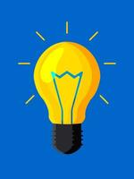 The yellow light bulb on the blue vertical poster glows. Creative idea concept. Vector. vector