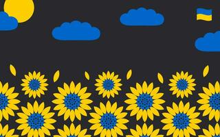 Field with sunflowers on a black background. Agriculture in Ukraine is flourishing. Peace to Ukraine. Vector. vector