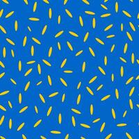 Seamless modern pattern with elements of yellow rice grains on a blue background. Printing on fashion fabrics, textiles, decorative pillows, wrapping paper. Vector. vector