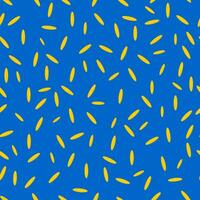 Seamless modern pattern with elements of yellow rice grains on a blue background. Printing on fashion fabrics, textiles, decorative pillows, wrapping paper. Vector. vector