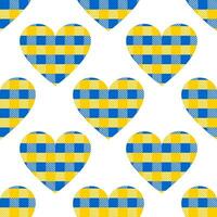 Checkered heart made from blue and yellow squares. Seamless cute pattern for modern fabrics, textiles, wrapping decorative paper. Vector. vector