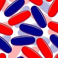 Blue and red pills on a white background. Seamless cute pattern with geometric ovals for textile and paper products. Vector. vector