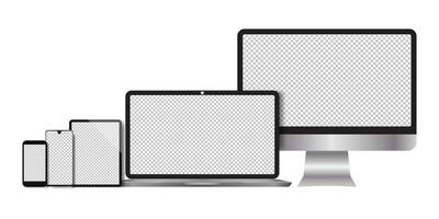 Realistic computers, laptops, tablets, smartphone monitors with a white background vector