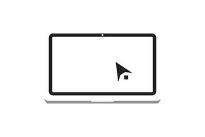 Laptop isolated with cursor or mouse cursor icon. Notebook screen template. Computer display by clicking the mouse on a white background. vector