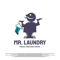 service Laundry logo with clothes wash and gear concept. illustration element vector