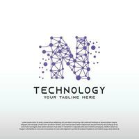 Technology logo with initial N letter, network icon -vector vector