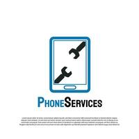 teléfono Servicio logo con llave inglesa concepto. futuro tecnología icono. teléfono inteligente ilustración elemento-vector vector